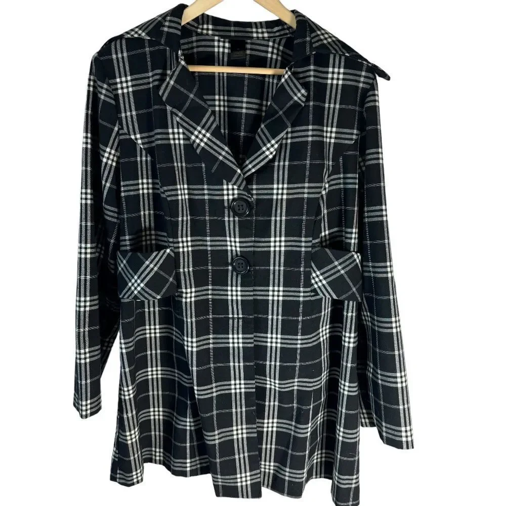 Lane Bryant Black/White Plaid Unlined Coat‎ Sz 16